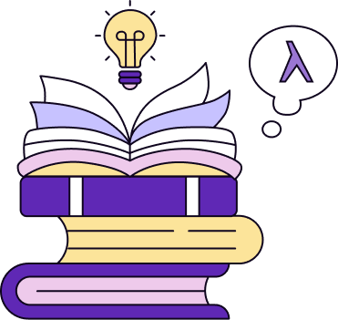 Stack of books with a lightbulb over them suggesting ideas of lambda calculus.