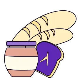 Loaves of bread and a jar of jam.