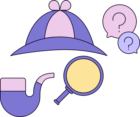Deerstalker, pipe, and magnifying glass.
